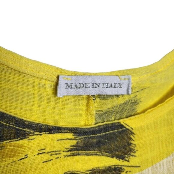 Made in Italy Abstract Print Cotton/Linen Blend Yellow Midi Dress Size 10 - Picture 8 of 9